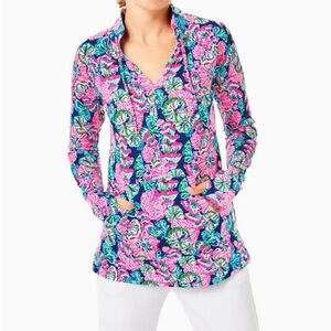 Lilly Pulitzer Turquoise Trim Floral Tunic - Pink, Navy & Teal